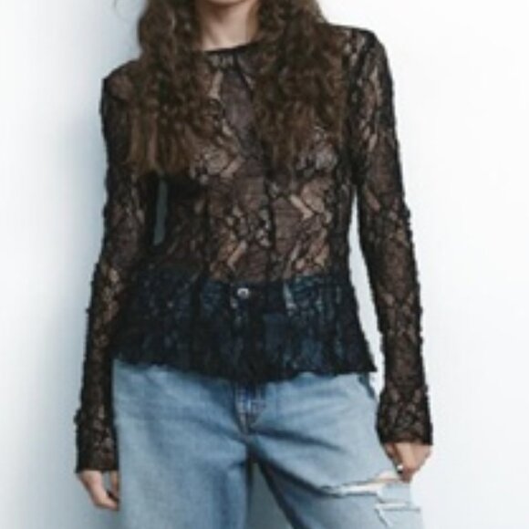 Zara Long Sleeve Lace Top - Small - NWT - Picture 1 of 1